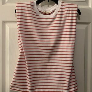 MAINSTRIP BOUTIQUE STRIPPED TEE-TUCKED ARMS WITH SHOULDER PADS SZ M NWTG CORAL